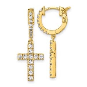925 Sterling Silver Flash Gold-plated CZ 38 Stone Cross Hinged Hoop Earrings